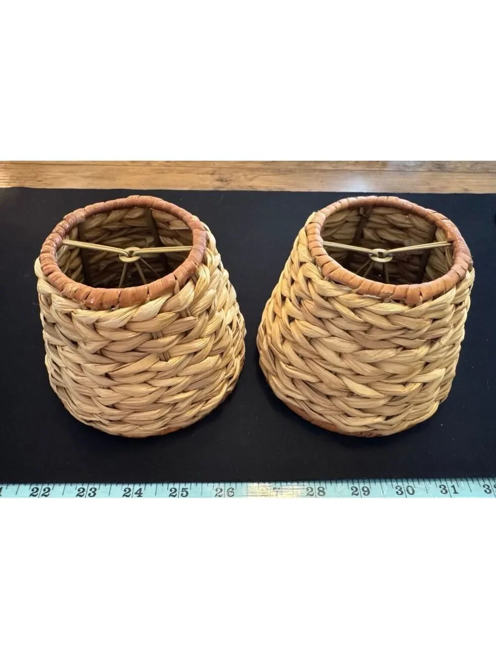 Woven Rattan Lamp Shades with Metal Frame Pair